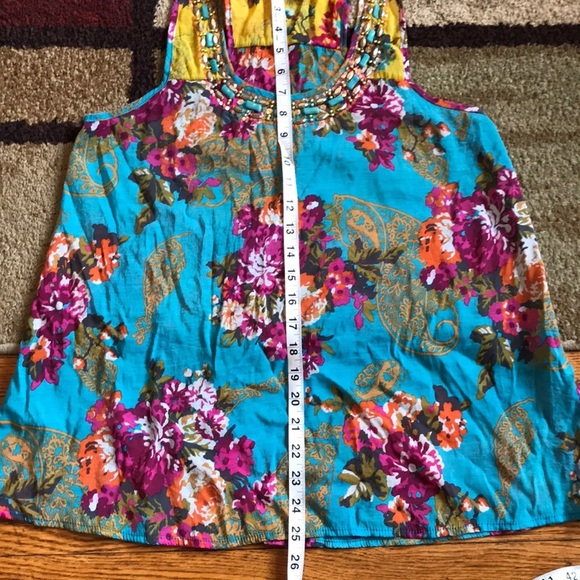 Beautiful Bejeweled Flowered Tank/Tunic Top - Picture 2 of 7